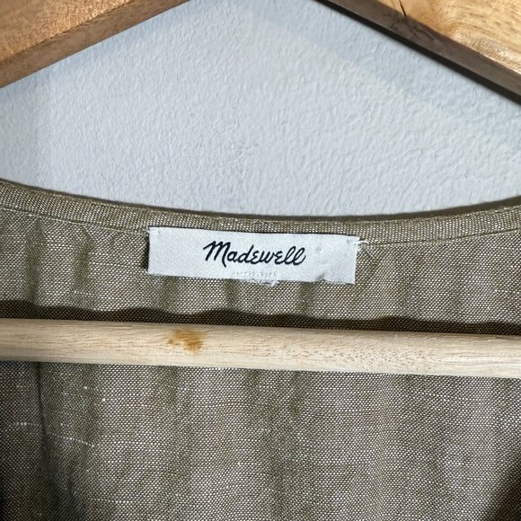 Madewell Linen-Blend Alexandra Button-Front Mini Dress Womens Large Olive Branch - Picture 8 of 14